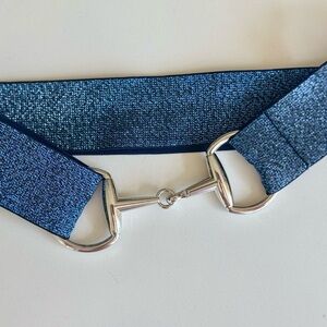 Blue Glitter Belt with Chrome Snaffle Bit Buckle